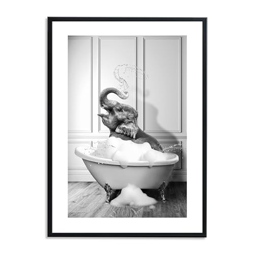 1M® Poster - Badezimmer Deko Bilder - hochwertiger Kunstdruck - schwarz weiß Wandbilder - WC Deko - DIN A3 Elefant von 1M