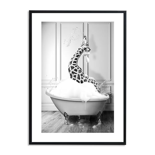 1M® Poster - Badezimmer Deko Bilder - stilvoller Kunstdruck - schwarz weiß Wandbilder - WC Deko - DIN A3 Giraffe von 1M