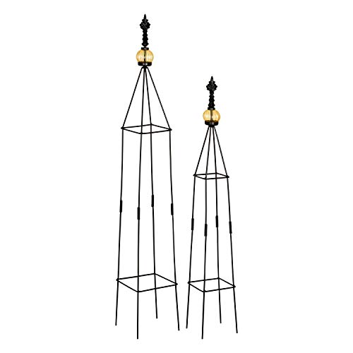 VERDOBA Obelisk Rankhilfe Metall - 2er-Set Rankenhilfe für Pflanzen - freistehende Rankhilfe Gitter Metall in schwarz mit verspielten Design von VERDOBA