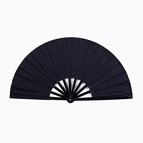 1SourceTek Großer faltbarer Ventilator aus Nylonstoff, Handfächer, chinesischer Kung Fu Tai Chi Fan, Dekoration, Falt-Handfächer für Partygeschenke (schwarz) von 1SourceTek