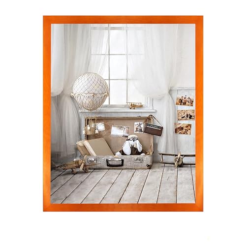 Boisello Solid Wood Echt Massivholz Bilderrahmen 45x100 cm Leistenprofil Farbe Orange Hintergrund Weiss Antireflex Kunstglas von 1a Bilderrahmen