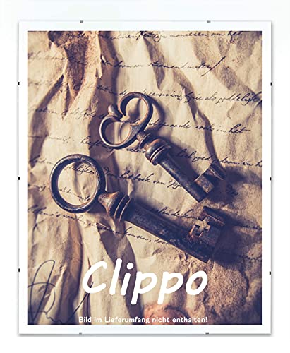 Clippo Deluxe Rahmenloser Bilderrahmen 31x43 cm Bildhalter im Sonderformat mit weißem Hintergrund und klarem Kunstglas von 1a Bilderrahmen