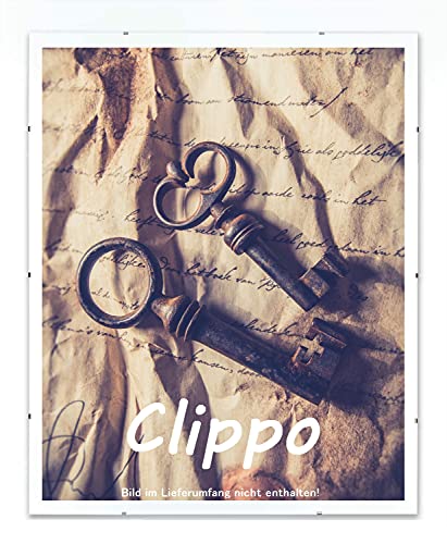 Clippo Deluxe Rahmenloser Bilderrahmen 33x49 cm Bildhalter im Sonderformat mit weißem Hintergrund und Antireflex Kunstglas von 1a Bilderrahmen