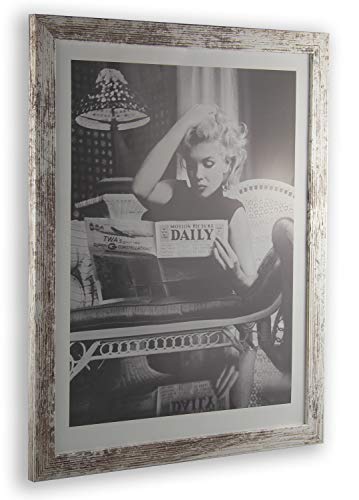 Monello Bilderrahmen 55x78 cm Weiß Vintage Shabby Chic mit entspiegeltem Kunstglas passt für Poster Puzzle und Diamond Painting von 1a Bilderrahmen