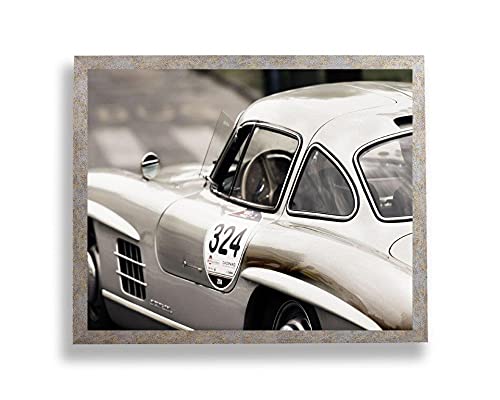 MonteCarlo Deluxe Slimline Bilderrahmen Posterrahmen 33x98 cm Hammerschlag Silber Optik 98x33 cm mit weissem Hintergrund und klarem Kunstglas von 1a Bilderrahmen