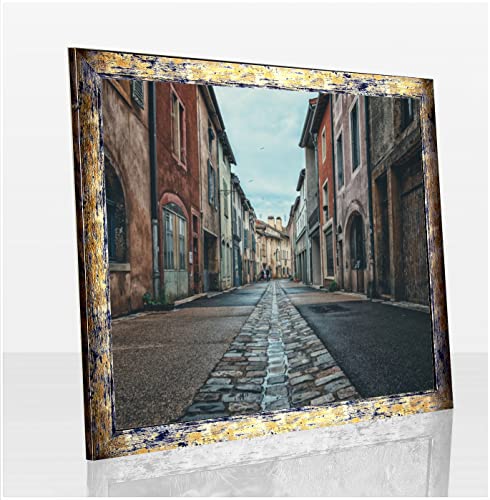 Orion Deluxe Bilderrahmen Posterrahmen 70x50 cm Puzzlerahmen Blaugold Meliert Kunstglas Klar Hintergrund Weiss von 1a Bilderrahmen