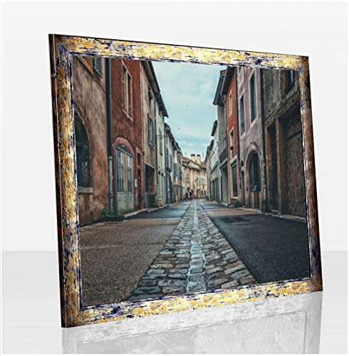 Orion Deluxe Bilderrahmen Posterrahmen 98x38 cm Puzzlerahmen Blaugold Meliert Antireflex Kunstglas Hintergrund Weiss von 1a Bilderrahmen