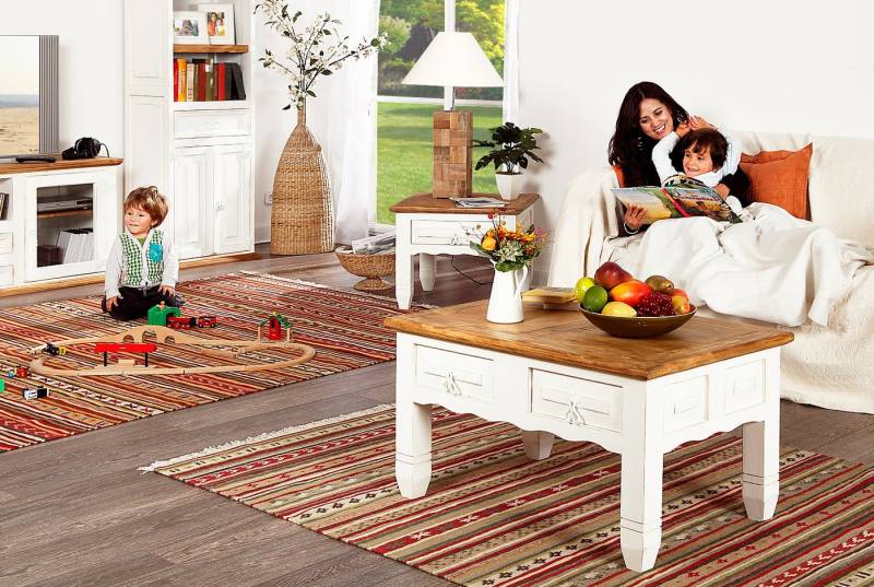 1a Direktimport Couchtisch Sofatisch Wohnzimmertisch Couchtisch Mexico Weiß - Pinie massiv - Land von 1a Direktimport