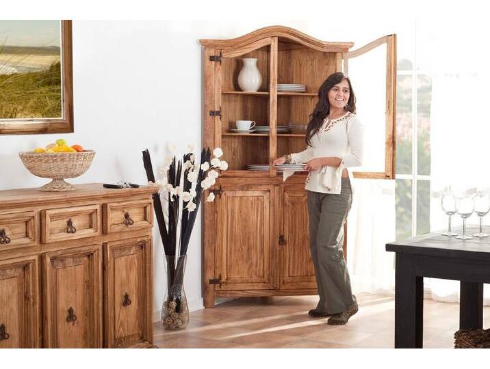 1a Direktimport Eckschrank Mexico Möbel Eckvitrine Eckschrank - Pinie massiv - Landhausstil, braun von 1a-Direktimport