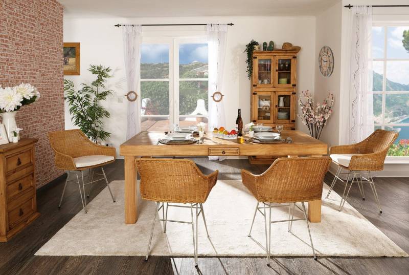 1a Direktimport Esszimmerstuhl Rattansessel - Armlehnstuhl mit Rattan und Metall - honigfarbig natur von 1a Direktimport
