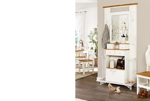 1a Direktimport Garderobe mit Spiegel Mexico Weiß/Honig - Landhausstil - Pinie Massivholz - original Mexiko Möbel von 1a Direktimport
