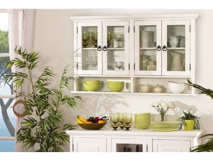 1a Direktimport Hängevitrine Hängevitrine Hängeschrank MEXICO Weiß Antik - Pinie Massiv - Landhaus, weiß von 1a-Direktimport