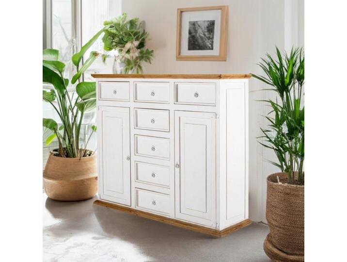 1a Direktimport Highboard Mexico Möbel Schrank - Pinie massiv Weiß Honig - Landhaus - Highbord, weiß von 1a-Direktimport