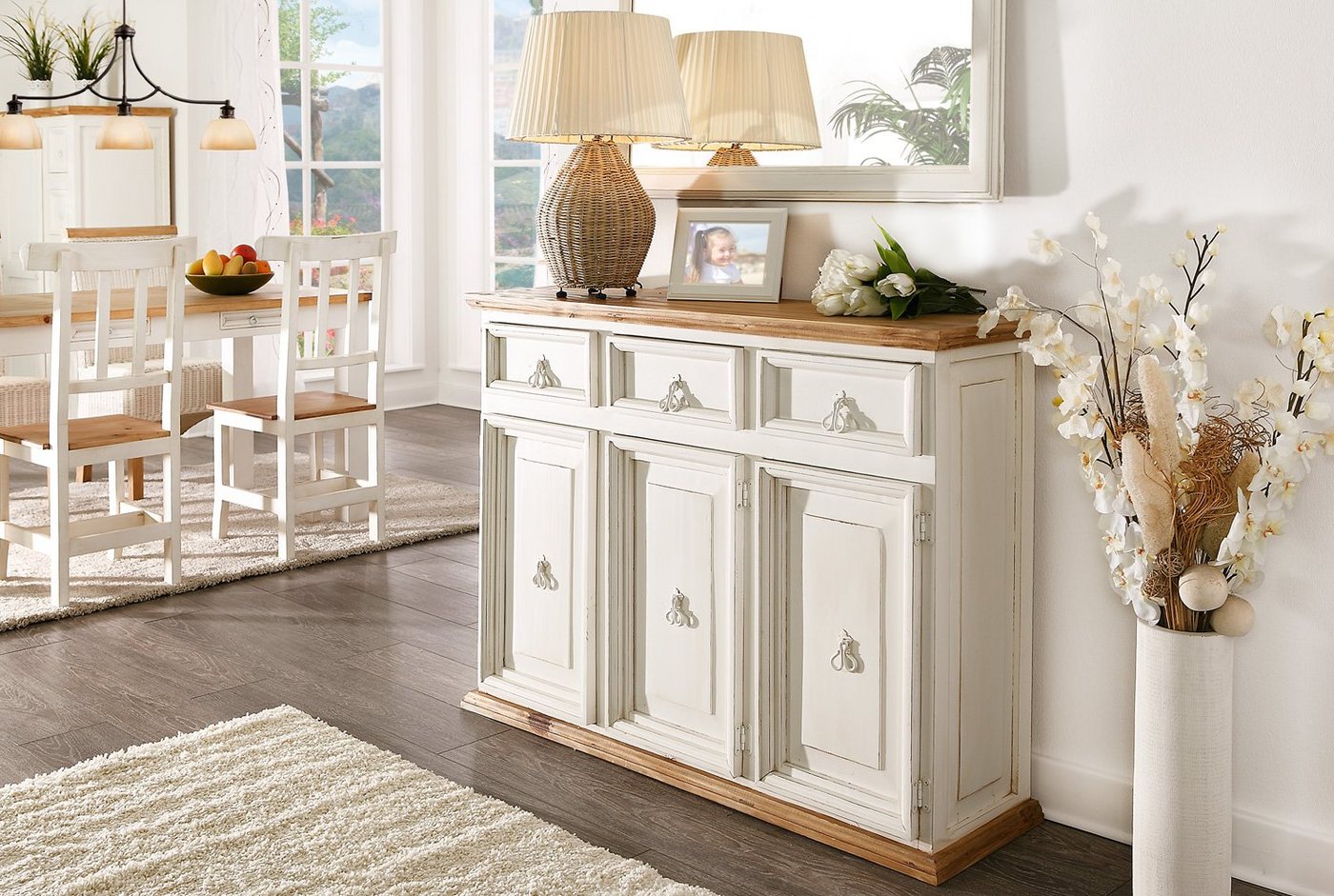 1a Direktimport Sideboard Sideboard Kommode Mexico Weiß - Pinie massiv - Landhausmöbel von 1a Direktimport