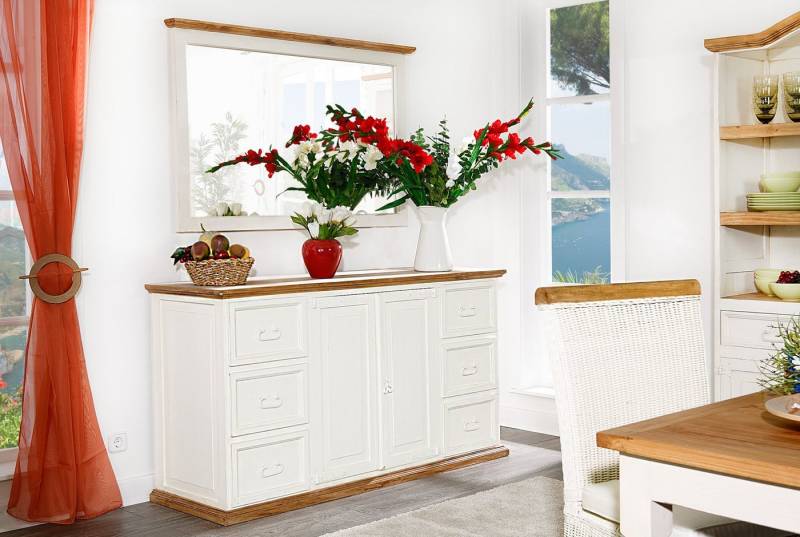 1a Direktimport Sideboard Sidebord Kommode Landhausstil - Pinie Massivholz weiß natur von 1a Direktimport