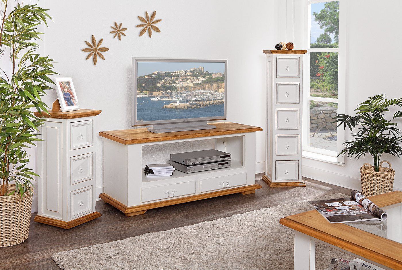 1a Direktimport TV-Board TV-Tisch Fernsehbank MEXICO Weiß - Pinie Massivholz - Landhausmöbel von 1a Direktimport