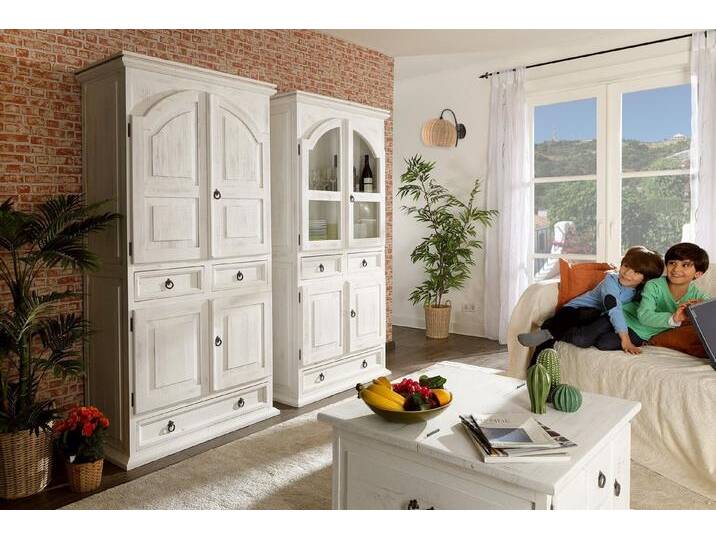 1a Direktimport Vitrine Landhaus Vitrine Schrank MEXICO - Pinie weiß antik - Massivholz Shabby, weiß von 1a-Direktimport