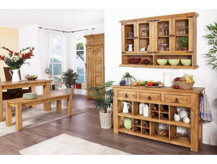 1a Direktimport Vitrine Mexico Möbel Hängevitrine Hängeschrank - Pinie massiv - Landhausstil, braun von 1a-Direktimport