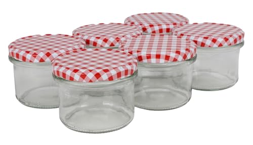 1a-Handelsagentur BURI Einmachgläser 6er-Set 235ml Marmeladengläser Vorratsglas Schraubdeckel kariert von BURI