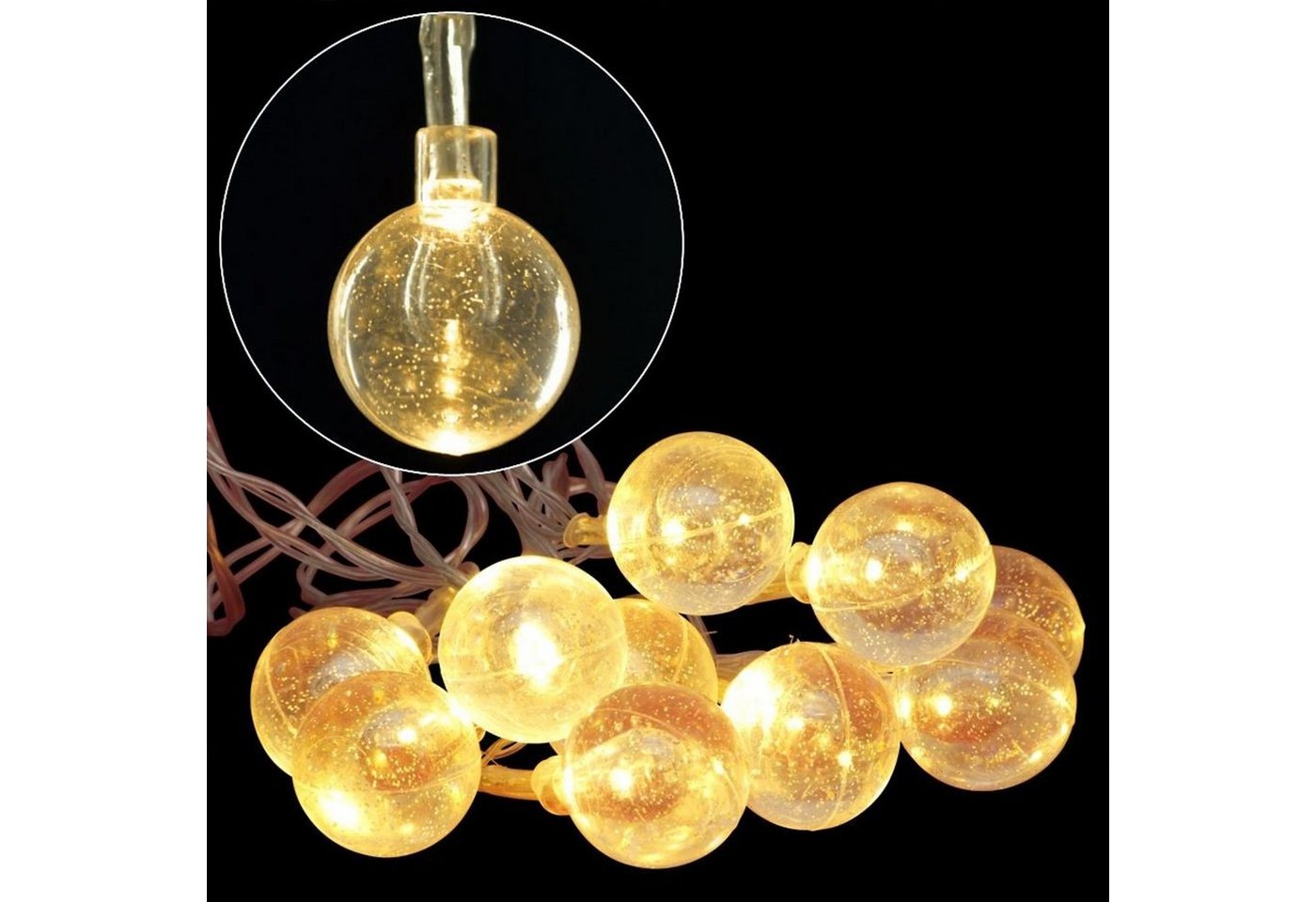 BURI Lichterkette LED Lichterkette mit Glitzerkugeln Weihnachtsbeleuchtung warmweiß Weih, Kugel von BURI