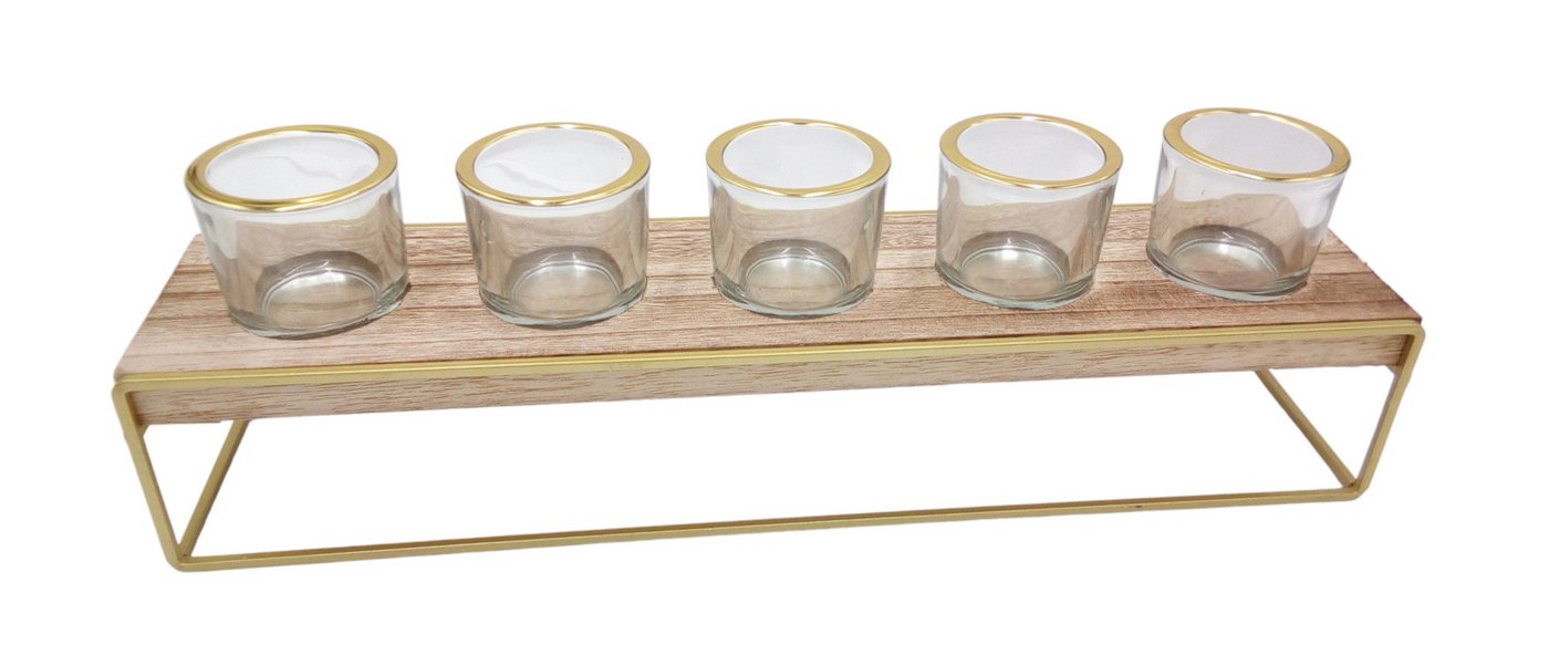 BURI Kerzenständer Teelichthalter aus Holz und Metall mit 5 Gläsern Holztablett Windlicht BURI Kerzenständer Teelichthalter aus Holz und Metall mit 5 Gläsern Holztablett Windlicht von BURI