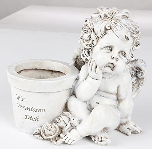 BURI Grab-Spruchstein Engel Pflanztopf 20cm Grabschmuck Gedenkstein Blumentopf Statue von BURI