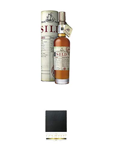 Sild Crannog Single Malt Whisky streng limitiert 2019 0,7 Liter + Schiefer Glasuntersetzer eckig ca. 9,5 cm Durchmesser von 1a Schiefer