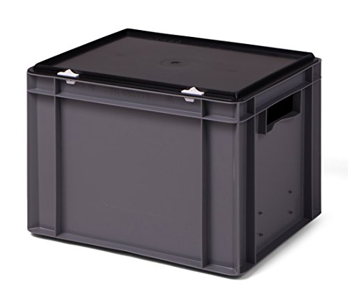 1a-TopStore Euro-Stapelbox/Aufbewahrungsbox K-TK 4270-0, grau, mit schwarzem Verschluß-Deckel, 400x300x281 mm (LxBxH) von 1a-TopStore