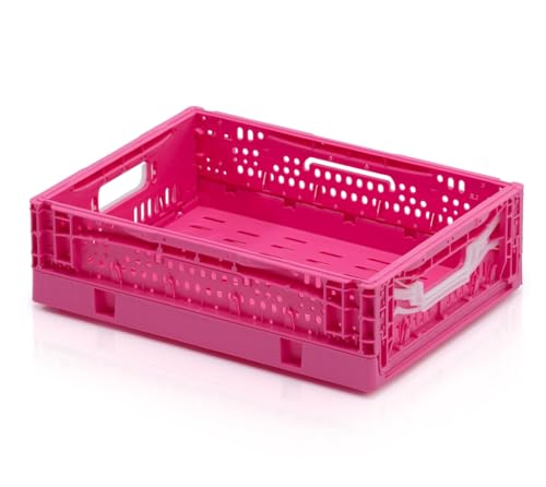 Faltbox | Faltkiste | Klappbox, perforiert/durchbrochen, 400x300x120 mm, 10 Liter, stapelbar, aus PP, 4 Farben (pink) von 1a-TopStore