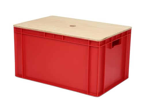 1a-TopStore Holzdeckel 600x400 mm / 400x300 mm Buche Multiplex 15 mm für Euroboxen, Eurobehälter, Stapelbox Serie TK, VTK und Unibox (Deckel mit Box 600x400x320 mm, rot) von 1a-TopStore