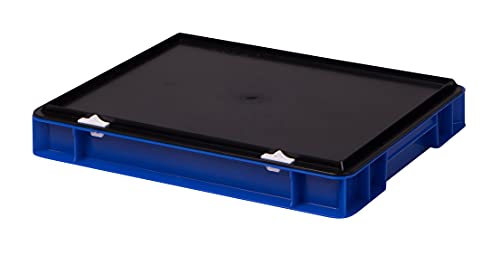 1a-TopStore Stabile Profi Aufbewahrungsbox Stapelbox Eurobox Stapelkiste mit Deckel, Kunststoffkiste lieferbar in 5 Farben und 21 Größen für Industrie, Gewerbe, Haushalt (blau, 40x30x6 cm) von 1a-TopStore