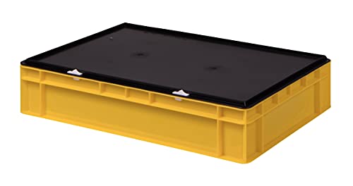 1a-TopStore Stabile Profi Aufbewahrungsbox Stapelbox Eurobox Stapelkiste mit Deckel, Kunststoffkiste lieferbar in 5 Farben und 21 Größen für Industrie, Gewerbe, Haushalt (gelb, 60x40x13 cm) von 1a-TopStore