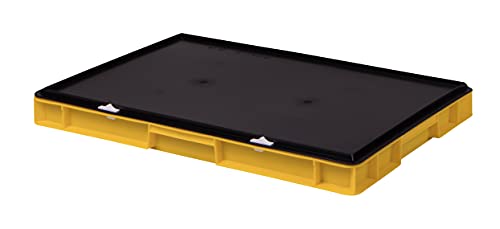 1a-TopStore Stabile Profi Aufbewahrungsbox Stapelbox Eurobox Stapelkiste mit Deckel, Kunststoffkiste lieferbar in 5 Farben und 21 Größen für Industrie, Gewerbe, Haushalt (gelb, 60x40x6 cm) von 1a-TopStore