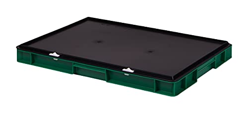 1a-TopStore Stabile Profi Aufbewahrungsbox Stapelbox Eurobox Stapelkiste mit Deckel, Kunststoffkiste lieferbar in 5 Farben und 21 Größen für Industrie, Gewerbe, Haushalt (grün, 60x40x6 cm) von 1a-TopStore