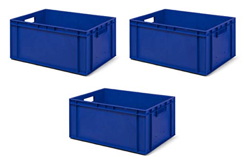 3 Stk. Transport-Stapelkasten TK627-0, blau, 600x400x270 mm (LxBxH), aus PP, Volumen: 51 Liter, Traglast: 50 kg, lebensmittelecht, made in Germany, Industriequalität von 1a-TopStore