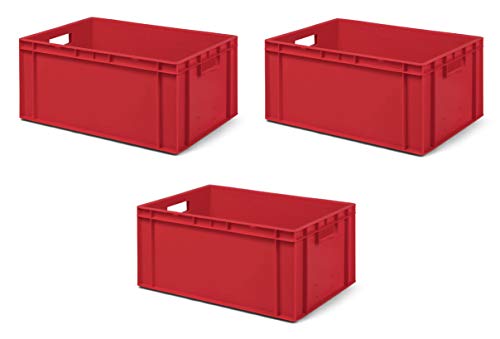 3 Stk. Transport-Stapelkasten TK627-0, rot, 600x400x270 mm (LxBxH), aus PP, Volumen: 51 Liter, Traglast: 50 kg, lebensmittelecht, made in Germany, Industriequalität von 1a-TopStore