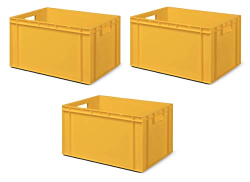 3 Stk. Transport-Stapelkasten TK632-0, gelb, 600x400x320 mm (LxBxH), aus PP, Volumen: 61 Liter, Traglast: 60 kg, lebensmittelecht, made in Germany, Industriequalität von 1a-TopStore