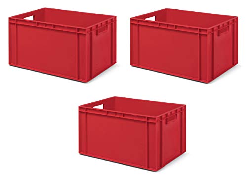 3 Stk. Transport-Stapelkasten TK632-0, rot, 600x400x320 mm (LxBxH), aus PP, Volumen: 61 Liter, Traglast: 60 kg, lebensmittelecht, made in Germany, Industriequalität von 1a-TopStore