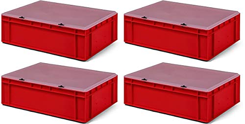 4 Stk. Transport-Stapelkasten TK617-TD, rot, mit transparentem Deckel, 600x400x186 mm (LxBxH), aus PP, Volumen: 33 Liter, Traglast: 45 kg, lebensmittelecht von 1a-TopStore