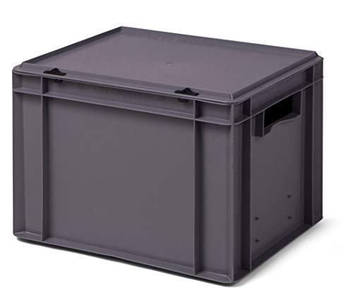 Design Aufbewahrungsbox mit Deckel | Stapelbox stapelbar | 5 Farben | 8 Größen (40x30x28 cm, grau) von 1a-TopStore