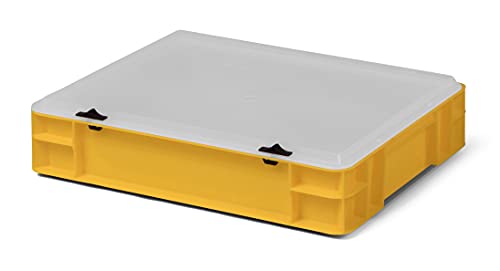 1a-TopStore Design Eurobox Stapelbox Lagerbehälter Kunststoffbox in 5 Farben und 16 Größen mit transparentem Deckel (matt) (gelb, 40x30x8 cm) von 1a-TopStore