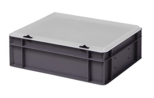 1a-TopStore Design Eurobox Stapelbox Lagerbehälter Kunststoffbox in 5 Farben und 16 Größen mit transparentem Deckel (matt) (grau, 40x30x13 cm) von 1a-TopStore