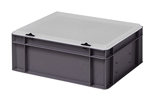 1a-TopStore Design Eurobox Stapelbox Lagerbehälter Kunststoffbox in 5 Farben und 16 Größen mit transparentem Deckel (matt) (grau, 40x30x15 cm) von 1a-TopStore