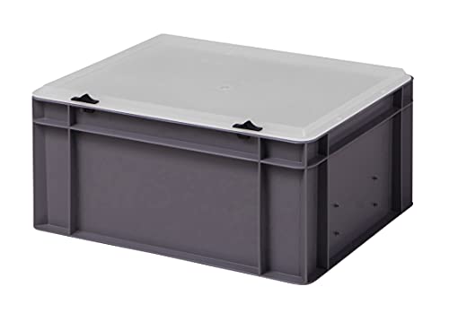 1a-TopStore Design Eurobox Stapelbox Lagerbehälter Kunststoffbox in 5 Farben und 16 Größen mit transparentem Deckel (matt) (grau, 40x30x18 cm) von 1a-TopStore