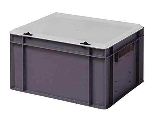 1a-TopStore Design Eurobox Stapelbox Lagerbehälter Kunststoffbox in 5 Farben und 16 Größen mit transparentem Deckel (matt) (grau, 40x30x22 cm) von 1a-TopStore