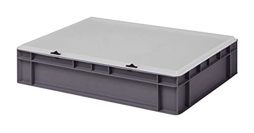 1a-TopStore Design Eurobox Stapelbox Lagerbehälter Kunststoffbox in 5 Farben und 16 Größen mit transparentem Deckel (matt) (grau, 60x40x13 cm) von 1a-TopStore