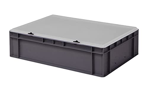 1a-TopStore Design Eurobox Stapelbox Lagerbehälter Kunststoffbox in 5 Farben und 16 Größen mit transparentem Deckel (matt) (grau, 60x40x15 cm) von 1a-TopStore
