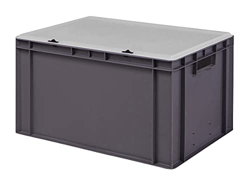 1a-TopStore Design Eurobox Stapelbox Lagerbehälter Kunststoffbox in 5 Farben und 16 Größen mit transparentem Deckel (matt) (grau, 60x40x33 cm) von 1a-TopStore
