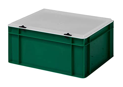 1a-TopStore Design Eurobox Stapelbox Lagerbehälter Kunststoffbox in 5 Farben und 16 Größen mit transparentem Deckel (matt) (grün, 40x30x18 cm) von 1a-TopStore