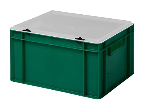 1a-TopStore Design Eurobox Stapelbox Lagerbehälter Kunststoffbox in 5 Farben und 16 Größen mit transparentem Deckel (matt) (grün, 40x30x22 cm) von 1a-TopStore